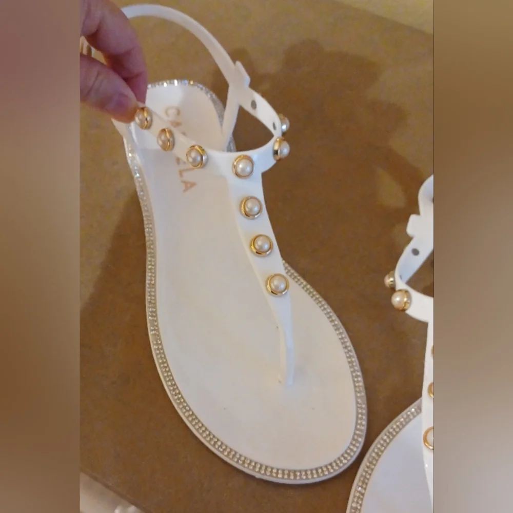 Carvela Kurt Geiger Pearl Jeweled & Rhinestones Flip Flop Sandals Size EU 40 - Picture 5 of 14